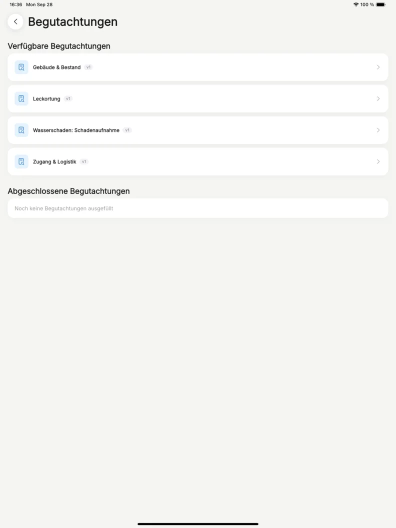Die Liste der fünf mitgelieferten Formularvorlagen mit ihrer Fragenzahl