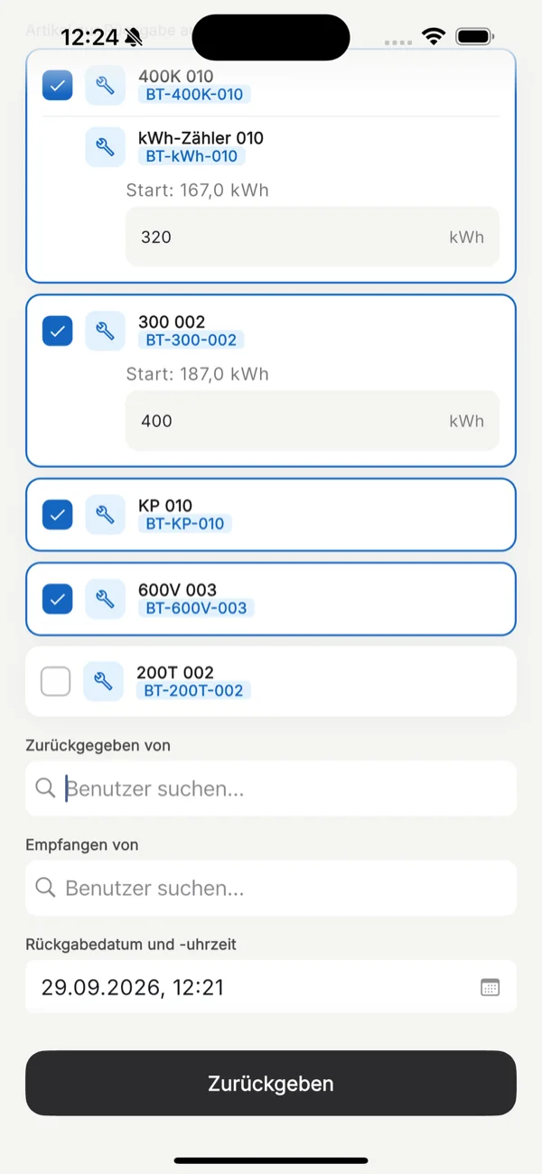 Geräte werden mit ihren Endzählerständen aus einem Projekt zurückgenommen